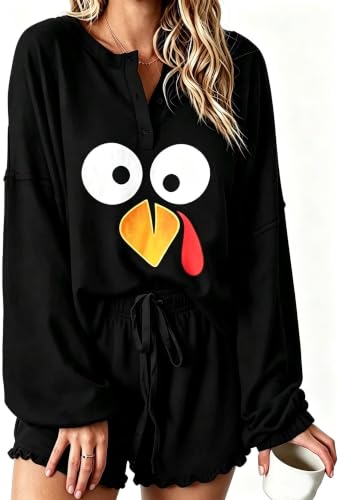 Image of Roshop Halloween Pajama Women's Pumpkin Top & Shorts Loungewear Set