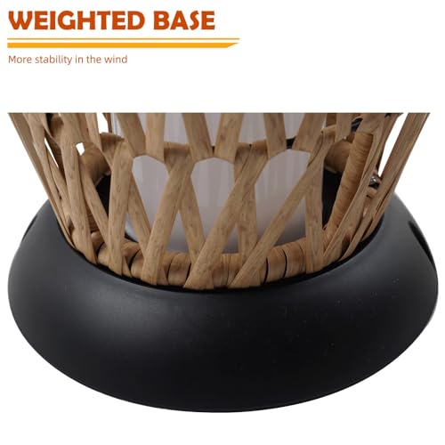 Solar Yard Outdoor Solar Lamp Woven Wicker Boho Lantern Floor Lamp, Decoration for Garden, Deck, Yard, Pathway, Oslo
