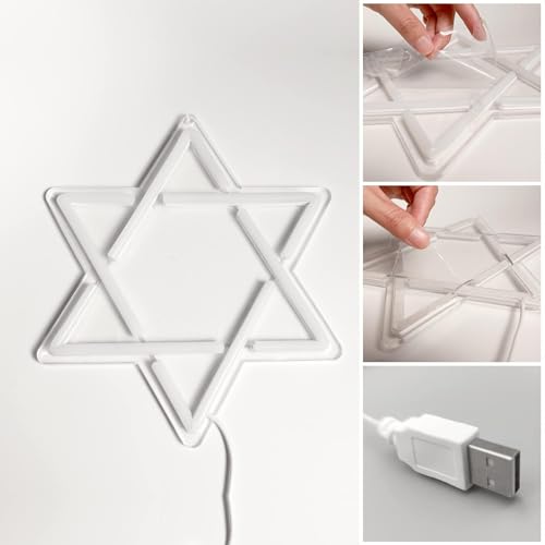 Image of Attivolife Star of David Neon Sign, Hanukkah Decoration Jewish Star Blue Neon Light, LED Wall Decor for Home Office, Housewarming Birthday Gifts for Jews Judaism Women