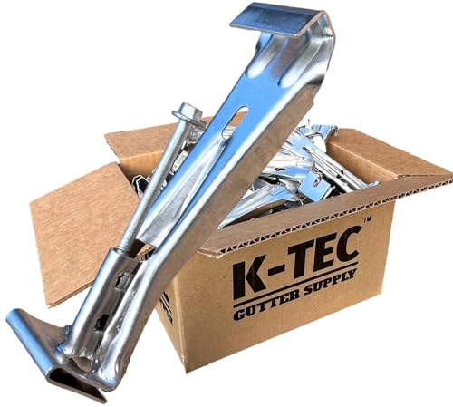 Hidden Gutter Hangers 5 Inch with a Pre-Inserted Rust Resistant Screw - Heavy Duty Rain Gutter Brackets Fastener with Clip for 5 K-Style Aluminum Gutters - Easily Repair Sagging Gutters - 10 Pack