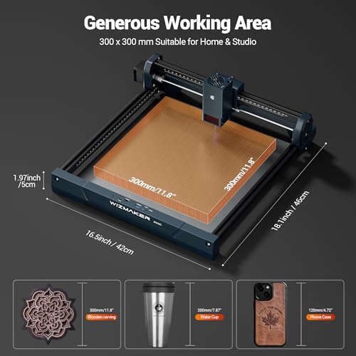 WIZMAKER Laser Engraver 12000mW, Compact Desktop Engraving Cutting Machine for Wood DIY Crafts, Small Business STEM Makers, 300×300mm Work Area, for Home, Acrylic, Metal 12W Laser Cutter by WIZMAKER - Used condition - Image 3