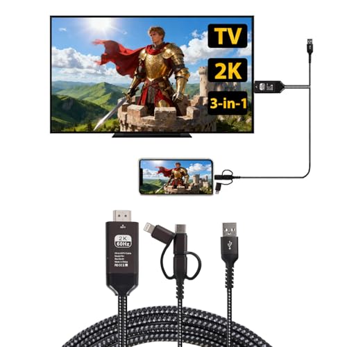 FIGYK 3-in-1 HDMI�P�[�u���A�_�v�^�[ Type-C/Micro USB/Lightning to HDMI 1080P �d�b�X�N���[���~���[�����O �e���r/�v���W�F�N�^�[/���j�^�[�p