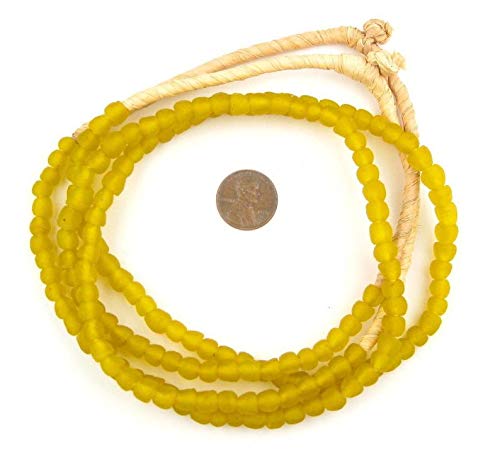 78 Sunflower Yellow Recycled Glass Beads - Handmade Glass Beads - Crushed Glass Beads - Glass Beads Strand - African Beads kKET - 402