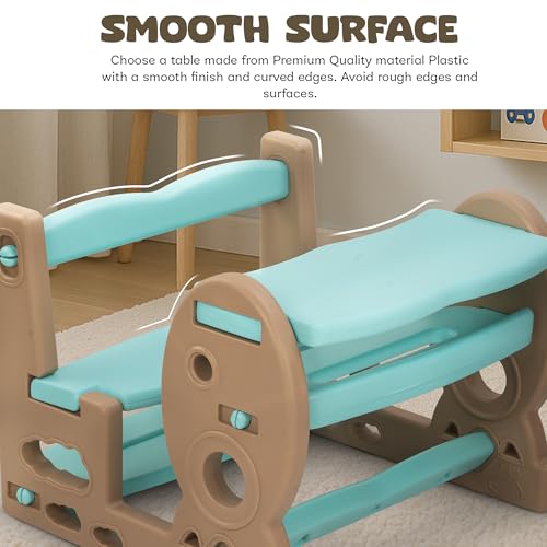 Image of BAYBEE Plastic 4 In 1 Baby Study Table & Chair Set For 2+ Years Kids Desk Set | Reading & Writing Study Table For Kids With Chair (Blue), 55 cm, 43 cm, 56 cm