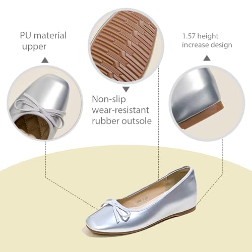 Women's Patent Leather Bow Flat Pumps Elegant Round Toe Heightened Soft Sole Non-Slip Slip-On Ballet Shoes for Dating, Party, Evening3