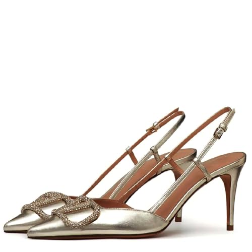 Image of BlingQueen Women Heeled Slingback Sandals Closed Pointed Toe Stiletto High Heels Patent Leather Pumps Slip-On Backless Evening Prom Party Dress Shoes