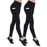 ALONG FIT Leggings Damen mit Taschen, Nicht durchsichtig Sporthose Damen Dehnbar Yogahosen für Damen, Schwarz