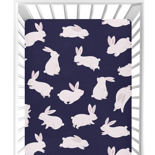 Image of CaTaKu Baby Crib Sheets Funny Cute Bunny Mini Crib Sheets Fitted for Girls Boys,Neutral Soft Toddler Mattress Bed Sheets for Crib,27 inchx 39 inch