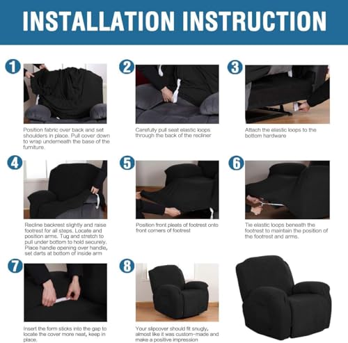 Image of H.VERSAILTEX Stretch Recliner Slipcovers 1-Piece Durable Soft High Stretch Jacquard Sofa Furniture Cover Form Fit Stretch Recliner Cover /Protector (Recliner, Black)