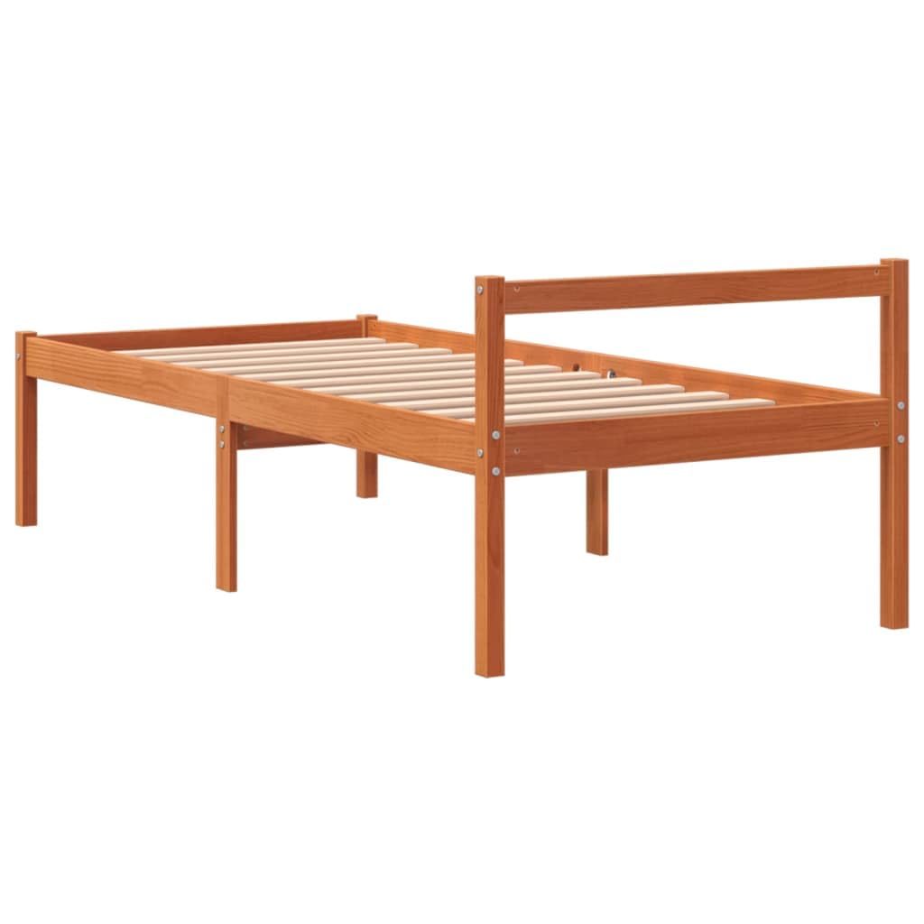 Massives Kiefernholz Seniorengerecht 90x190 cm Braun | Seniorenbett Massivholz Kiefer Wachsbraun 90x190 cm Bettgestell mit Lattenrost Hohe Einstiegshöhe Stauraum