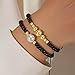 SHINUS BOHO 2PCS Dainty Gold Plated Irregular Pearl Beaded Adjustable Bracelet for Women,Handmade Boho Black Beads Statement Fashion Prom Jewelry Gift Friendship