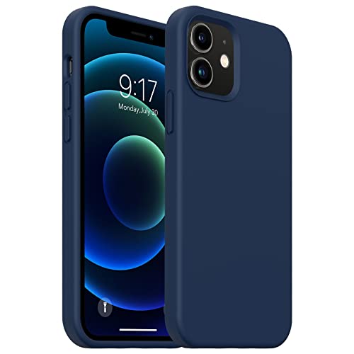 OuXul Compatible with iPhone 12 Mini Case,Liquid Silicone Gel Rubber Phone Case,iPhone 12 Mini Case 2020 Cover 5.4 Inch Full Body Slim Soft Microfiber Lining Protective(Navy Blue)