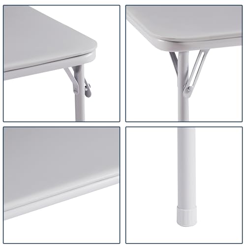 VECELO Portable Folding Card Table Square and Chair Set (5pc) with Collapsible Legs & Vinyl Upholstery, Metal, Grey by VECELO - Image 6