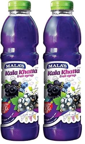 Image of Mala's Kala Khatta Syrup, 750 Bottle | Mixer for Gola, Frozen Ball, Snow cones, Shaved ice, Ice lollies, Fruit Shakes, Falooda, Mocktails, Cocktails, Drinks, Juices, Beverages (Pack of 2)