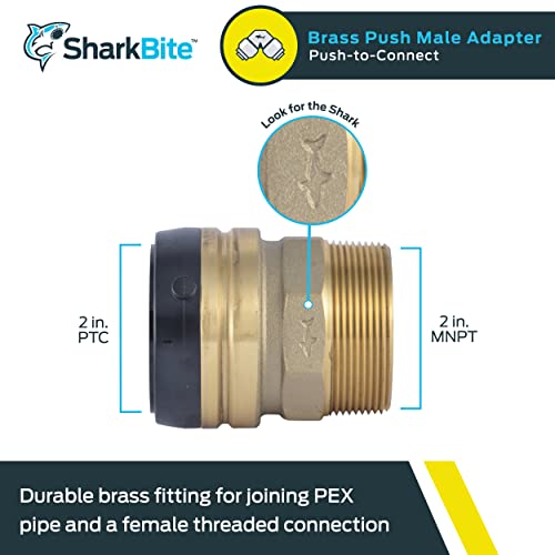 Sharkbite MNPT Adapter, Push to Connect Brass Plumbing Fitting, PEX Pipe, Copper, CPVC, PE-RT, HDPE