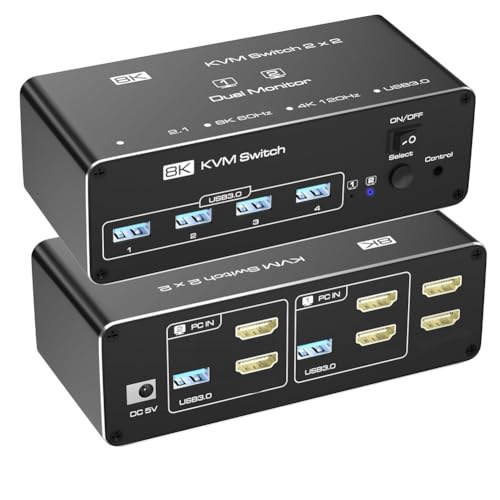 Commutateur KVM USB 3.0 pour 2 PC et 2 moniteurs avec mode étendu
