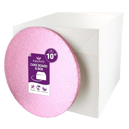 Culpitt Light Pink Board & Tall Box Set | 10 (25cm) | Tall White Cake Box & Coloured Drum Box And Colourful Cake Board Storage & Transport Combo For Decorated & Tiered Cakes
