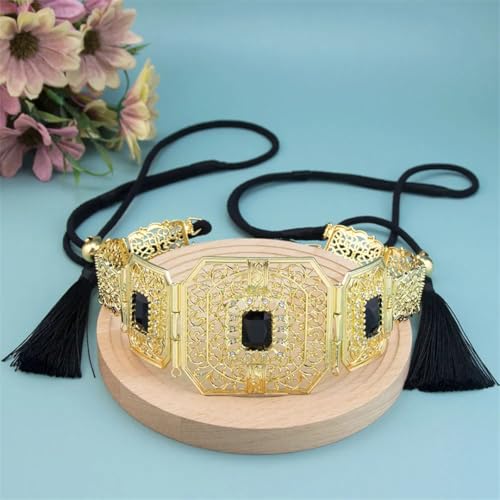 Cadena de cintura dorada para mujer con borla de diamantes 4
