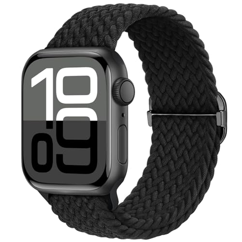 Image of Braided Stretchy Band Compatible with Apple Watch 40mm 41mm 42mm 38mm 44mm 45mm 46mm 49mm Women Men, Breathable Adjustable Nylon Sport Solo Loop Strap for iWatch Series 11 10 9 8 7 6 5 4 3 SE /Ultra 2