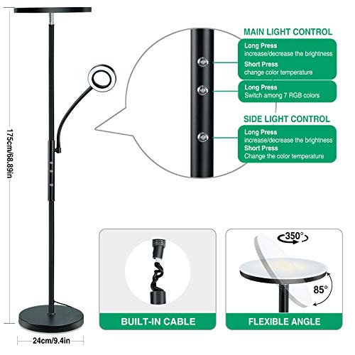 STASUN RGB Lampada da Terra, Dimmerabile,10