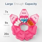 Large Weekly Pill Organizer, Pill Box 7 Day, KAPENS Daily Vitamin Case Large Capacity Compartments, Pill Containers for Fish Oil Medicine Supplements (Red)