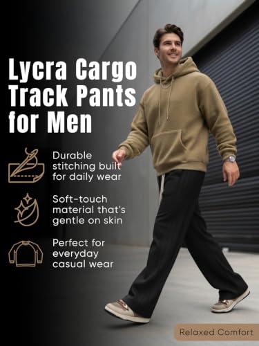 Image of GRECIILOOKS Men Mid Rise Lycra Cargo Track Pants Loose Fit Joggers | Korean Style Travel & Lounge Wear with Pockets