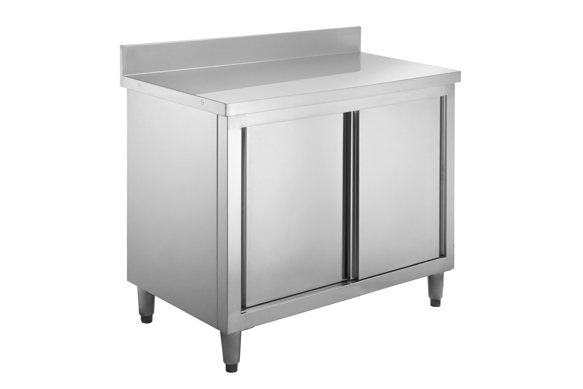 GastroHero Arbeitsschrank ASSB126A | 100 mm Aufkantung | Edelstahl Arbeitsschrank 100x70 cm | Hygienischer Gastro Schrank mit Stauraum | Profi Küchenmöbel für Gastronomie & Großküche