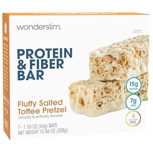 Wonderslim High Fiber Protein Bars, Salted Toffee Pretzel | 15g Protein, 7g Fiber | Low Sugar, Low Carb | Healthy Indulgence | Satisfying, Supports Energy & On-the-Go Convenience, 7 Pack