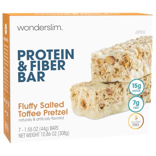 WonderSlim Protein & Fiber Bar, Salted Toffee Pretzel, 15g Protein, 7g Fiber, Gluten Free (7ct)