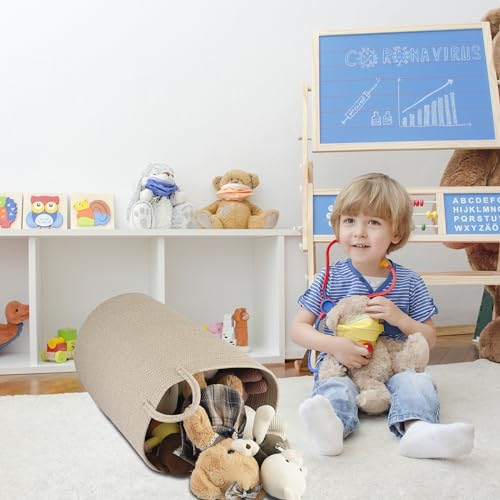 image for XUANGUO Cotton Rope Laundry Basket Hamper for Clothes Woven Storage Ba