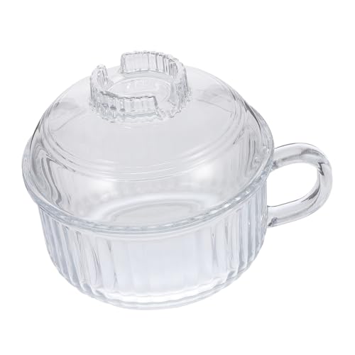 DECORNIJIA Ciotola in Vetro Trasparente con Coperchio per Zuppe e Noodles Pentola Giapponese Resistente al Calore Scodella per Casa e Cucina Design Antiscivolo e Facile da Pulire