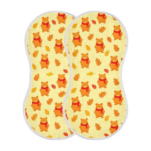 Autumn Bears Pattern Muslin Baby Burp Cloths - Super Absorbent and Soft Burping Rags - Cotton Burp Clothes Set for Boys and Girls, 2 Pack