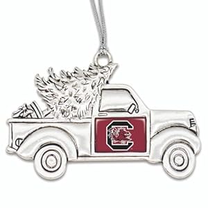 South Carolina Gamecocks Vintage Truck Ornament with Team Logo Silver Metal Tree Decoration