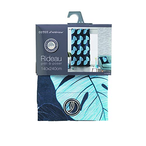 COTON d'intérieur Cortina a Ojales 140 x 240 cm algodón Imprime Azur Leaf Azul