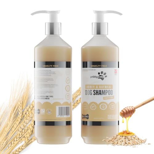 Oatmeal Dog Shampoo PRITTY PETS Oatmeal Shampoo for Dogs - Professional PH Balanced Cruelty Free Silicone & Paraban Free Puppy Friendly Dog Grooming Shampoo - Made in the UK (500ml with Pump)