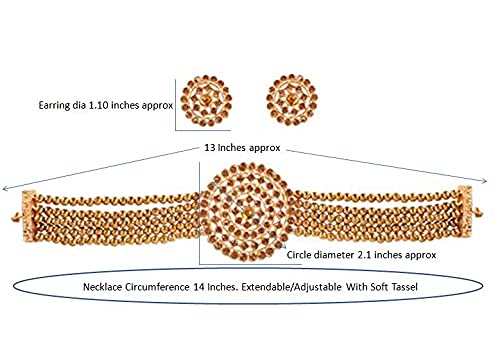 Touchstone New Indian Bollywood Traditional Glittering Rhinestone Gold Strands Grand Designer Jewelry Choker Necklace Set In Gold Tone For Women. #TOP2