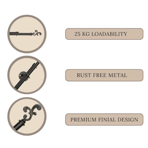 Image of 84 inch-144 inch Adjustable Double Curtain Rod For Door & Windows With Brackets Set Curtains Hanging Extendable Iron Metal Pipe Holder With Spiral Metal Finial (Black, 0.78 inch Diameter)