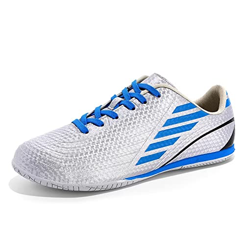 TOLLN Men's Athletic Soccer Shoes Big Kids Youth Indoor Outdoor Firm Ground Soccer Cleats(silvery/40)