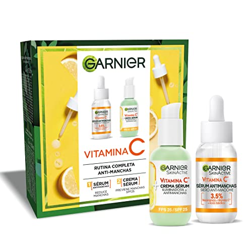 Garnier Rutina Facial Anti-manchas - Sérum con Vitamina C, Niacinamida y Ácido Salicílico 30ml + Crema Sérum Cuidado 2EN1 con un 20% de Sérum Vitamina C y un Cuidado Hidratante con SPF25 50ml