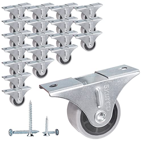 SKIR'CO (Pack of 20 pcs) Small 30 mm Furniture Castors, Grey Rubber Wheels, Fixed Casters, Non-Swivel, One-Way Direction