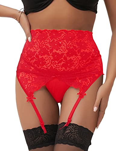 Women’s Red Lace Lingerie Garter Belt Panty Set For Women High Waisted Adjustable 4 Straps Suspender Belts For Stockings Xs-S #TOP22