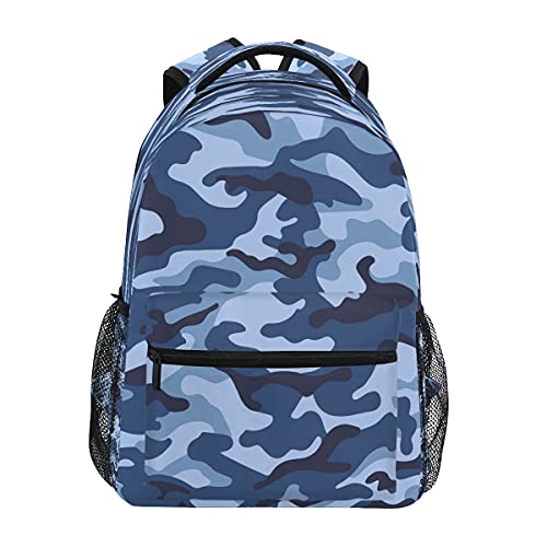 ATTX Blue Military Camouflage Backpack Travel Casual Daypacks for Women and Men, School Water Resistant Bookbag for Boys Girls Teens