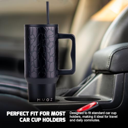 Image of MYOZ 1200ML Stainless Steel Water Mug with Lid, 2 Straws Leak-Proof Cupholder for Gym, Travelling Spill-Proof Bottle (Black Panther)