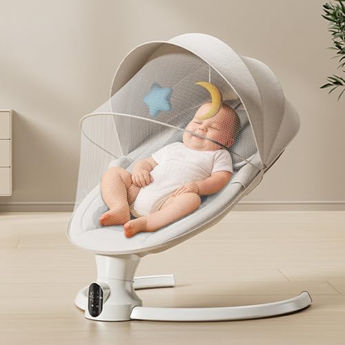 StarAndDaisy Swing Rocker for Baby with Automatic 5- Level Swing – Infant & Toddler Rocking Chair with 3-Level Adjustable Backrest, & Remote Control -White