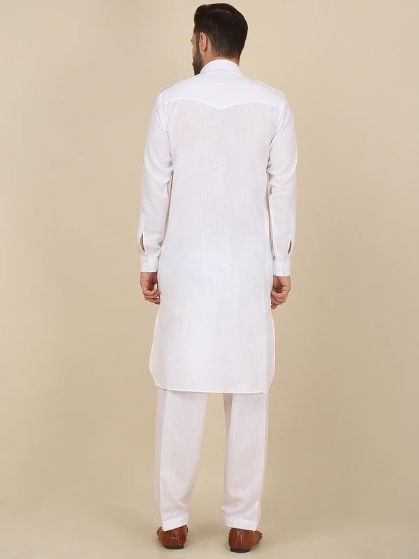 Image of KRAFT INDIA Men's Cotton Pathani Kurta With Drawstring Salwar Set
