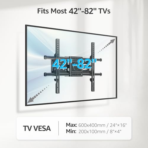 Image of MOUNTUP Full Motion TV Wall Mount for Most 42-82 inch TVs, Wall Mount Bracket with Articulating Swivel and Tilt, TV Mount Max VESA 600x400mm, Holds up to 110lbs Fits 16 inch Stud