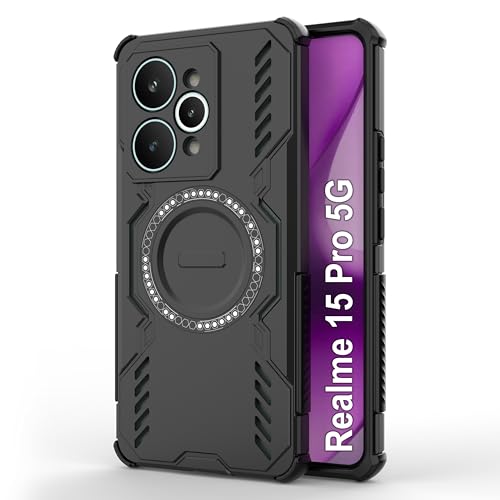 Image of amazon basics Back Case Cover for Realme 15 Pro 5G | MagSafe Case with Built-in Metal Ring | Supports MagSafe Charger, Wallet & Car Mount | Shockproof Hybrid PC + TPU | Black