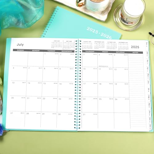 Monthly Planner 2025-2026 - JUL 2025 - DEC 2026 Monthly Calendar Planner, with 18-Month Planner with Tabs & Pocket & Label, Contacts and Passwords, 9" x 11", Thick Paper, Palegreen - Thumbnail 2