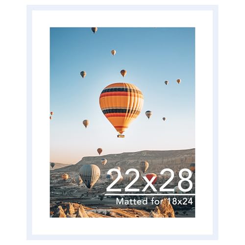 Image of JCJMY 22x28 Picture Frame with 18x24 Mat, Display Photo 18x24 with Mat or 22 x 28 Without Mat, Wall Hanging Large 22 by 28 Poster Frame with Plexiglass, White