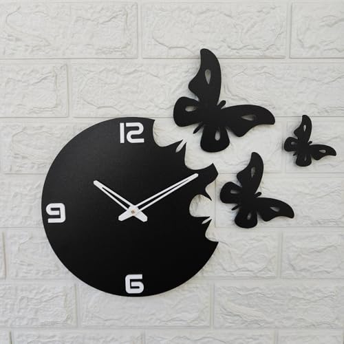 Image of cozyloom Butterfly Design Analog Wall Clock for Living Room Bedroom Hallway Home Wall Decor Modern Decorative Wall Mounted Clock for Home Office Interior Decoration